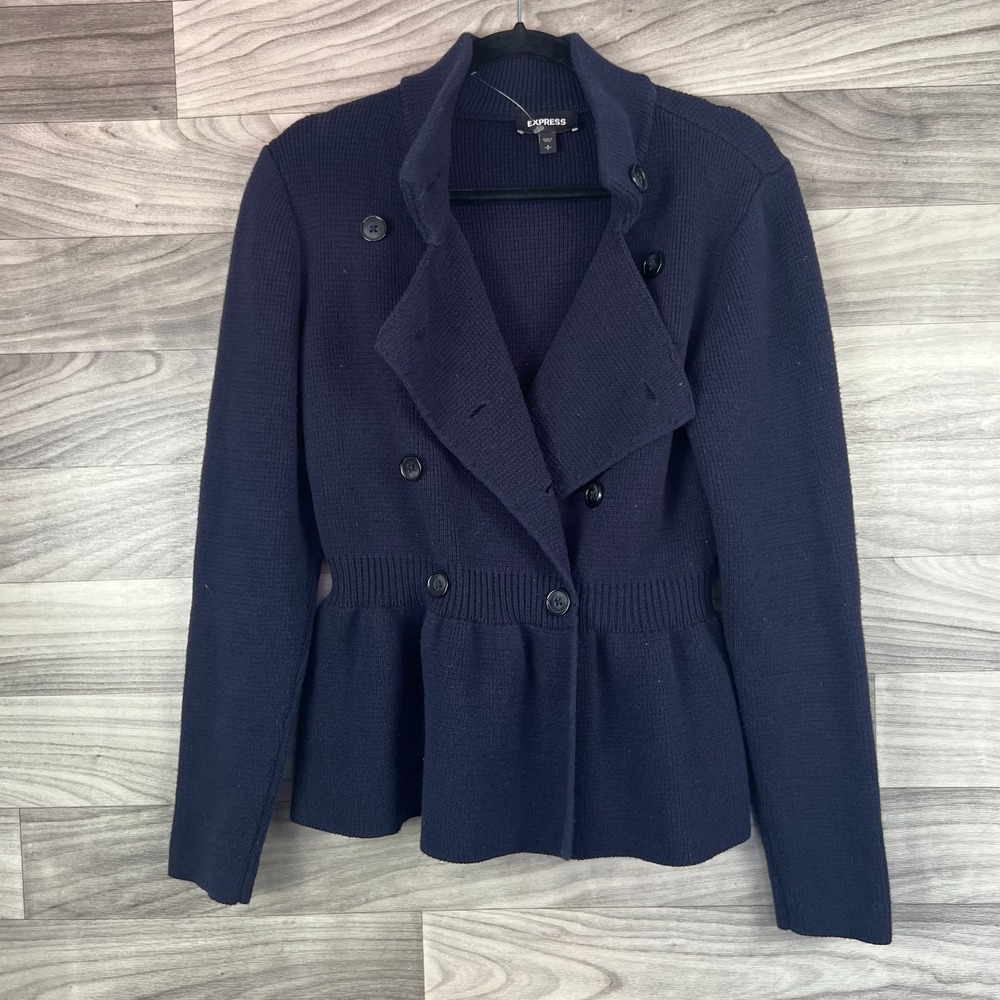 Express Sweater Cardigan Women's Small Navy Blue Knitted Cotton Double Breasted